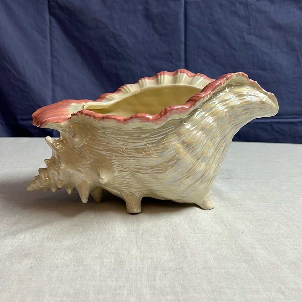 🌞 Conch sea shell vintage ceramic planter dish iridescent Atlantic mold